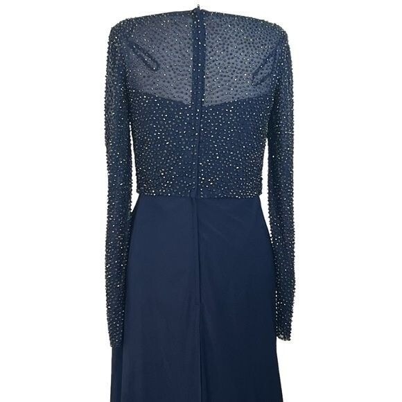La Femme 24895 Navy Beaded Illusion Long Sleeve Prom Gown NWT Size 6 $420 MSRP - Picture 12 of 16